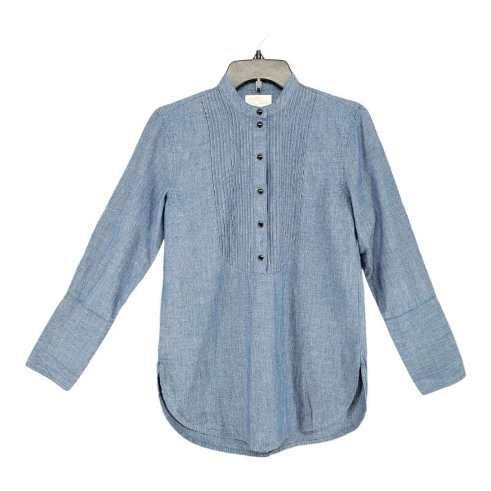 Reimagined J Crew Womens Shirt Chambray Popover Size 8 Henley Tuxedo Pearl Snap